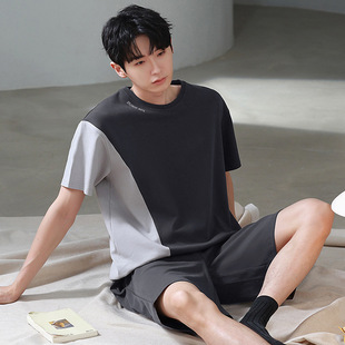Summer Pajamas Men's Round Neck Pullover Pure Cotton Short-Sleeved Suit Loose Casual Korean Style Printed Thin Men's Home Clothes