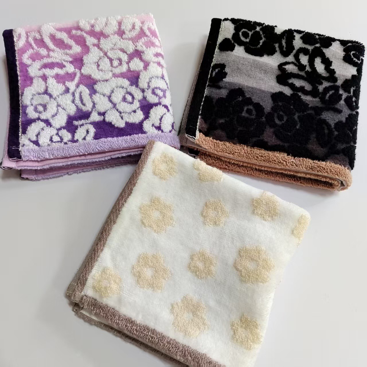Foreign Trade Japanese Pure Cotton Type a Flower Jacquard Soft Absorbent Square Towel Hand Towel Small Towel Face Towel Face Towel