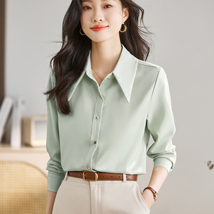 Purple Acetate Satin Long-sleeved Shirt Women's Early Spring Fashion Western Style High-end OL Commuter Simple Glossy Shirt