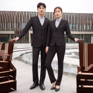 Striped professional suit men's and women's suit formal wear men's and women's business suit bank manager suit work clothes