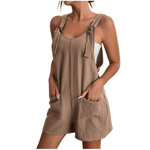 Amazon eBay Cross-border European and American Women's Summer Solid Color Jumpsuit Fashion Casual Shorts Sling Suspenders Women