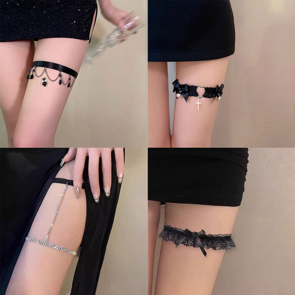 Leg Chain with Multiple Layers of Sparkling Rhinestones and Tassels, Thigh Chain, Leg Accessory, European and American Street Style Accessory, Body Chain, 2024 Summer Street Style