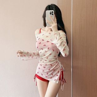Корейские Rins Летние девчушки с бантиком блузка с маленькой грудью с плоской грудью купальник бикини с горячими источниками