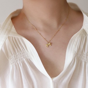 Simple Design Sweet Small Bow Titanium Steel Necklace Women's Elegant All-match Light Luxury High-end 2023 New Necklace