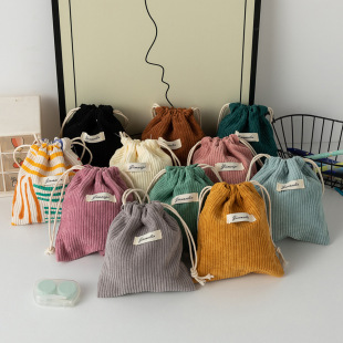 Large Capacity Solid Color Corduroy Storage Bag Drawstring Corset Cosmetic Bag Women's Portable Portable Red Bag Coin Purse