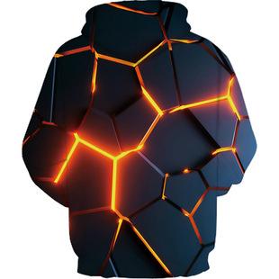Cross-border new colorful flame 3d fluorescent sweater men's and women's autumn and winter sweater clothing funny jacket black hooded