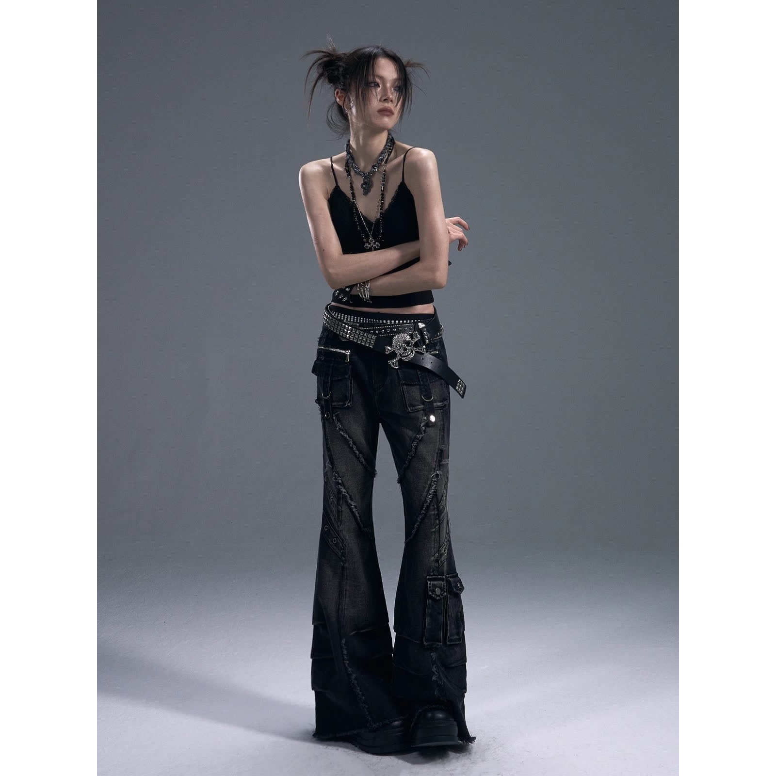 [Exclusively for Cross-Border Export] American Vibe Multi-Flap Pocket Pants Cargo Jeans, Slim Fit Micro-Flared Pants, Same Style for Men and Women