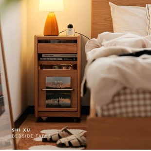 Time Series Bedside Cabinet Very Narrow Bedside Cabinet Small Japanese Cherry Wood Furniture Removable Storage Cabinet