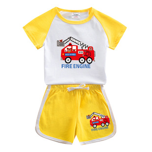 Boys' Suit Summer 2023 New Children's Loose Short-sleeved Shorts Cotton Two-piece Clothes Children's Summer Clothes