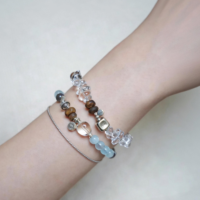Cross-Border Exclusive Supply of Original Mood-Stabilizing Natural Aquamarine and Agarwood Multi-Gemstone Bracelets for Women, Direct Wholesale from the Manufacturer