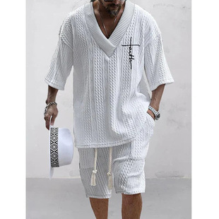 2024 New European and American Cross-Border Casual Short-Sleeved Suit Cross-Border Hot Style 3D Printed Men's Trendy Jacquard Suit