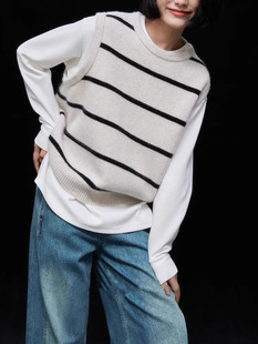 Striped Knitted Vest Women's 2024 Autumn New Sleeveless Sweater Wool Round Neck Vest