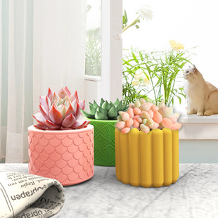Vertical Bo three-dimensional cement plaster flower pot mold Crystal epoxy striped embossed pattern storage box silicone mold