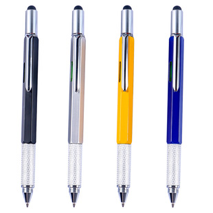 In stock cross-border metal multi-function screwdriver level tool ballpoint pen 6-in-1 scale ruler touch pen