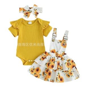 2025 New Popular Summer Baby Girl Pit Flying Sleeve Ha Clothes Strap Skirt suit in stock Wholesale