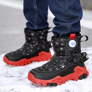 Snow Boots children's cotton shoes girls' cotton boots 2023 Winter extra large cotton velvet warm cotton boots Waterproof high-top cotton shoes