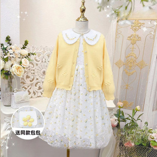 Girls Spring and Autumn suit 2025 New Sweater Cardigan Coat Children Princess Wind Long