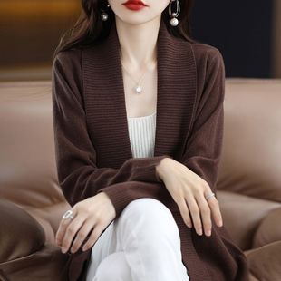 Mid-length Knitted Cardigan Women's 2022 Autumn and Winter New Sweater Coat Lapel Outer Wear Loose V-Neck Outer Wear Top