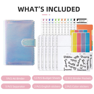 Cross-border foreign trade supply A6 laser colorful loose-leaf book cash budget system with transparent zipper bag color label