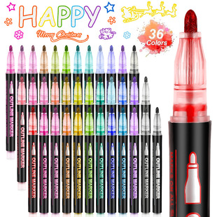 Double Line Contour Pen 24 Color suit Fantasy Flash Pen Metal Color Marker DIY Hand Account Fluorescent Marker Pen