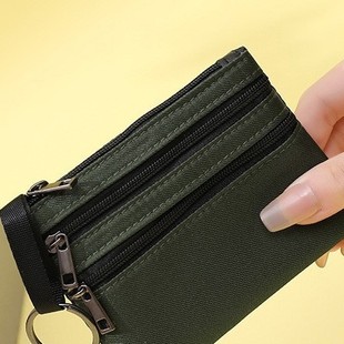 Coin Purse Women's Canvas Hand Bag Cloth Bag Short Mini Wallet Card Bag Three-Layer Zipper Key Coin Bag