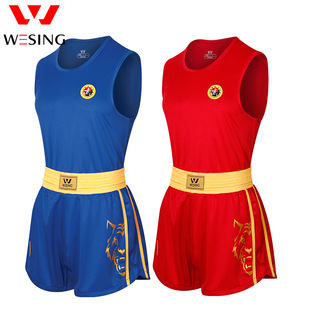 Jiurishan Wushu Sanda Clothing Men's and Women's Training Sanda Tiger Pattern Competition Clothing Sweat-absorbent Breathable Red and Blue Cross-border Wholesale