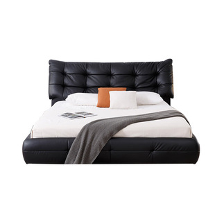 Italian Minimalist Leather Bed Black Light Luxury Master Bedroom Double Bed High-end Bedroom Thickened Bag Furniture Source Factory