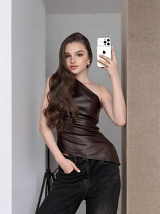 European and American women's clothing spring and summer Amazon new solid color sleeveless shoulder diagonal collar zipper T-shirt top vest women
