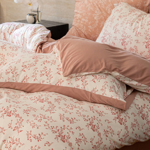 Class A Maternal and Infant Grade Cotton Tianzhu Cotton Bed Four-piece Set Cotton Knitted Cotton Bed Sheet Quilt Cover 1.8 Long-staple Cotton Bedding