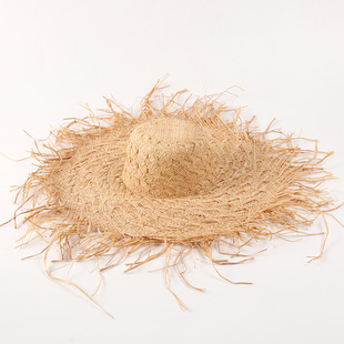 2024 new European and American big brim Lafite straw hat fashion hand hook loose brim sun hat beach holiday sun hat