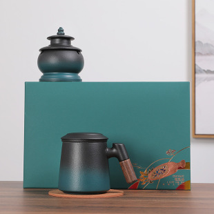 Mug Four-Piece Ceremony Accompanying Ceremony Office Cup Tea Pot Cigarette Line Fragrance Wedding Gift Color Printing LOGO