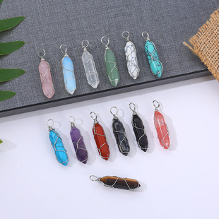 Natural Amethyst Pink Crystal White Crystal Double Pointed Hexagon Pendant Wrb Copper Wire Gold silver Bullet Necklace