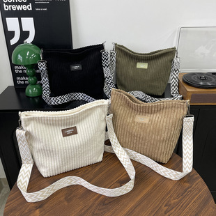 Cross-border New Large Capacity Women's Bag Shoulder Bag Solid Color Shoulder Bag All-match Tote commuter bag Corduroy bag for Women