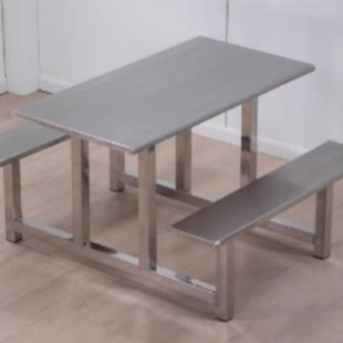 Canteen One-Piece Stainless Steel Dining Table and Chairs, School Factory Snack Bar Stainless Steel Bench Fast Food Dining Table and Chairs Can Be Customized