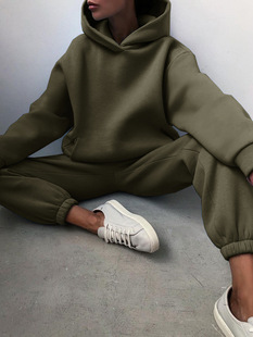 Autumn and Winter Amazon Cross-border European and American Women's Casual Fashion Thickened Long Sleeve Sweater Pants Two-piece Suit