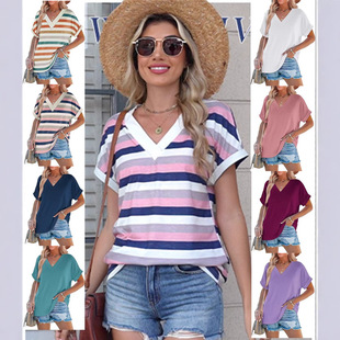 Amazon Women's Summer Top Short Bat Sleeve Shirt 2025 Fashion V-neck Clothing