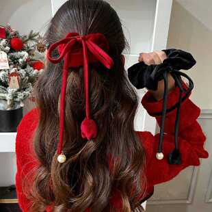 French Velvet Tulip Ribbon Large Intestine Hair Ring Women's Autumn and Winter Elegant Low-quality Ball Hair Rope Lazy Style Tie Rope