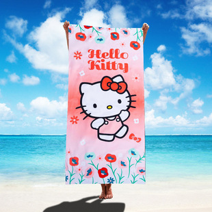 Temu Горячая распродажа Sanrio Hello Kitty узор пляжное полотенце большой мягкий впитывающий солнцезащитный крем легкий полотенце