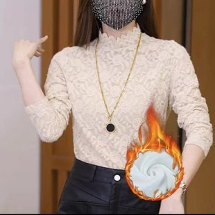 Net red explosions a generation of 2024 autumn and winter new fleece-lined thickened semi-high collar lace base shirt temperament jacket