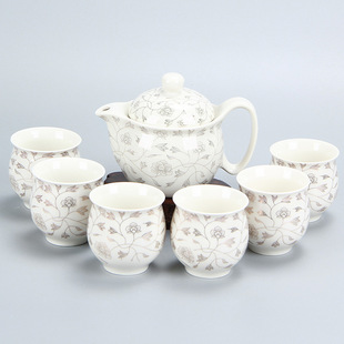 7-head colored glaze double-layer anti-scald blue and white ceramic kung fu tea set suit teapot home set Tea Cup ceramic double