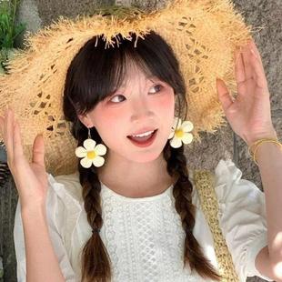 Dopamine Hand-woven Flower Seaside Vacation New Sun Flower Earrings Personality Temperament Earrings Exaggerated Earrings