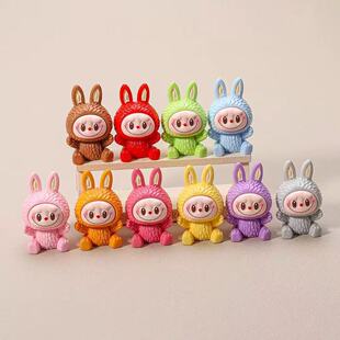 Cross-Border Popular Flocked Cartoon Macaron Rabbit Figure Blind Box Cute Mini Doll Car Ornament