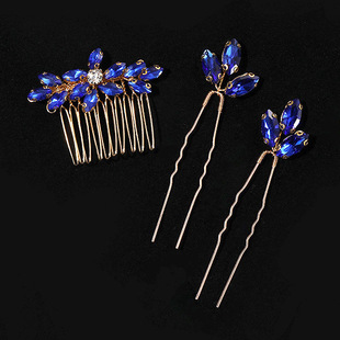 L3101 Carlo new cross-border supply Korean bridal handmade blue rhinestone hair pin hair comb wedding headdress