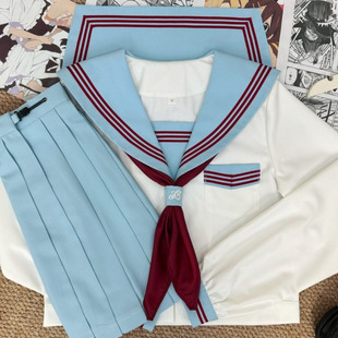 Jk Uniform Set Jk Sailor Suit Three-Piece Cute Academy Genuine Japanese Soft Girl Short-Sleeve Red Sailor Suit