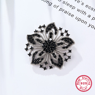 s925 silver brooch retro light luxury all-match chest decoration female snowflake full diamond color zirconium brooch cross-border new jewelry