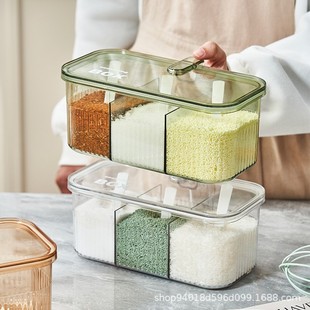Large Capacity Seasoning Box Kitchen Storage Seasoning Bottle Seasoning Jar suit Salt Jar Moisture-proof Sealed Simple Home