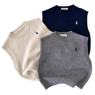 Children's Wear New 2025 Children's Knitted Shirt Vest Korean Style Boys' Sleeveless Sweater Girls' New Spring Vest