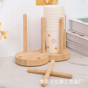 in stock Disposable Paper Cup Storage Rack Wooden Receipt Paper Cup Holder Embedded Cup Holder Household Cup Taker