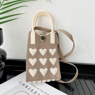 Niche Design Cute Panda Mini Knitted Mobile Phone Bag Women's All-match Portable Knitted Shoulder Crossbody Bag Small Square Bag