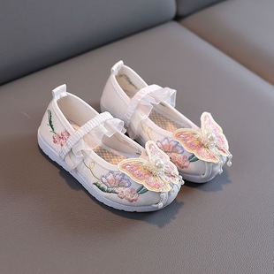 Old Beijing Kidsren's Cloth Shoes, Girls' Embroidered Shoes, Han Dynasty Shoes, Chinese Style Baby Students' Costume Performance Dance Shoes